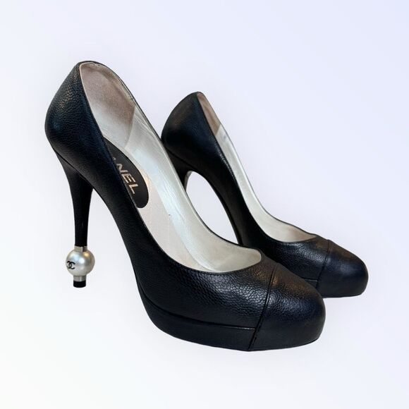 Chanel Pearl Caviar Platform Pumps 38.5 - Picture 1 of 12